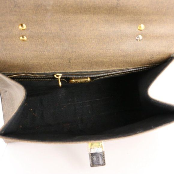 Authentic Vintage FENDI Oatmeal Coated Canvas Logo Top Handle Handbag - Picture 6 of 10